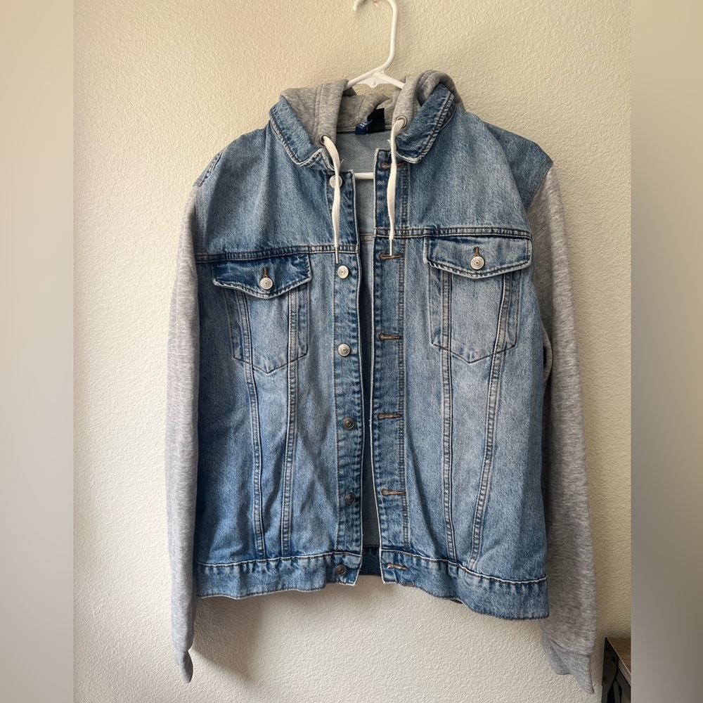 H&M Blue Denim Jacket with Gray Sleeves